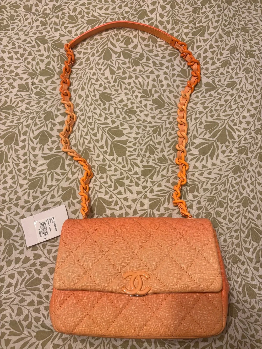 CHANEL Orange Quilted Shoulder Bag with Chain and CC Logo